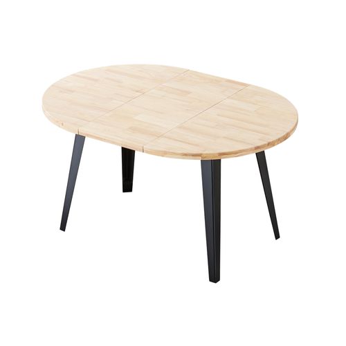 Table à Manger Ronde Extensible Coloris Chêne Nordique, Pieds En Métal Noir