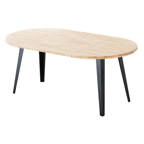 Table à Manger Ronde Extensible Coloris Chêne Nordique, Pieds En Métal Noir