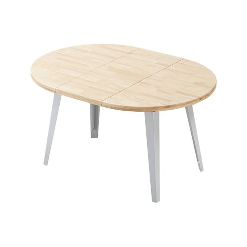 Table à Manger Ronde Extensible Coloris Chêne Nordique, Pieds En Métal Blanc