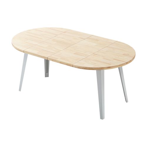 Table à Manger Ronde Extensible Coloris Chêne Nordique, Pieds En Métal Blanc