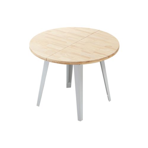 Table à Manger Ronde Extensible Coloris Chêne Nordique, Pieds En Métal Blanc