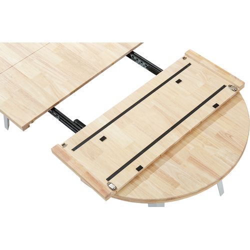 Table à Manger Ronde Extensible Coloris Chêne Nordique, Pieds En Métal Blanc