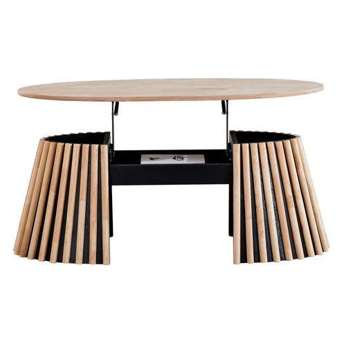 Table Basse Relevable Ovale Coloris Chêne Nordique/noir - L. 120 X P. 60 X H. 45,5 - 60,5 Cm