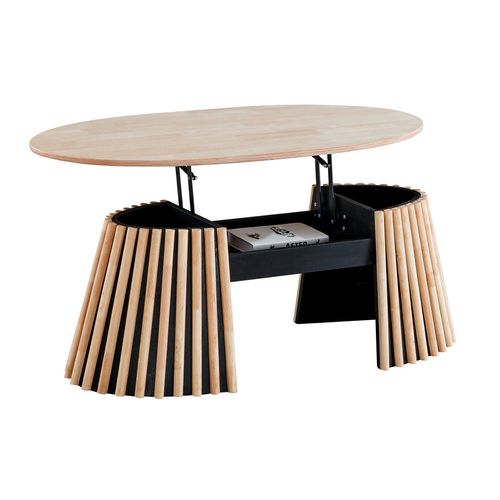 Table Basse Relevable Ovale Coloris Chêne Nordique/noir - L. 120 X P. 60 X H. 45,5 - 60,5 Cm