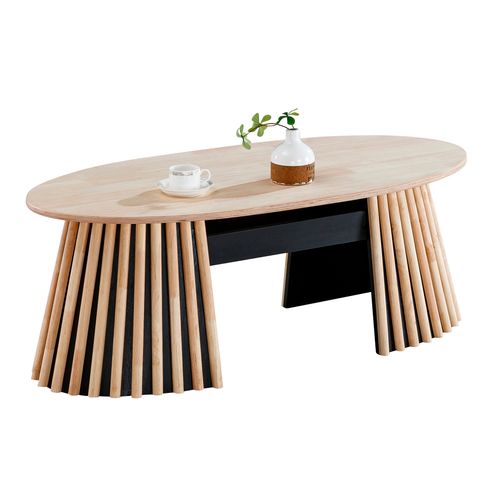 Table Basse Relevable Ovale Coloris Chêne Nordique/noir - L. 120 X P. 60 X H. 45,5 - 60,5 Cm