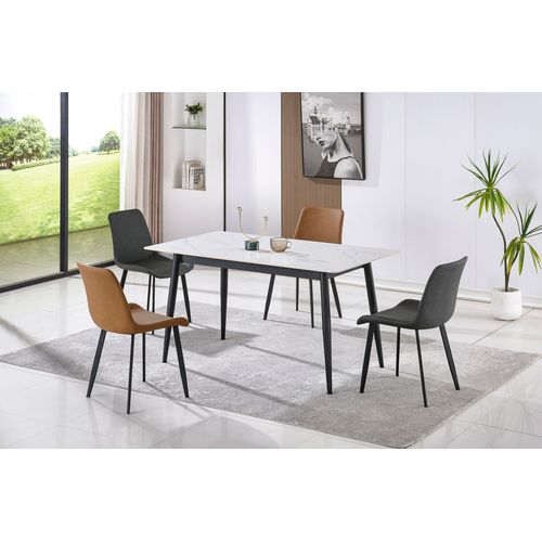 Table à Manger Rectangulaire Coloris Effet Marbre Blanc Et Pieds En Métal Noir