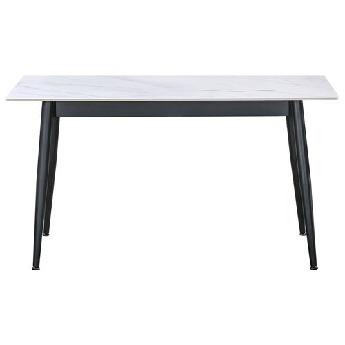 Table à Manger Rectangulaire Coloris Effet Marbre Blanc Et Pieds En Métal Noir