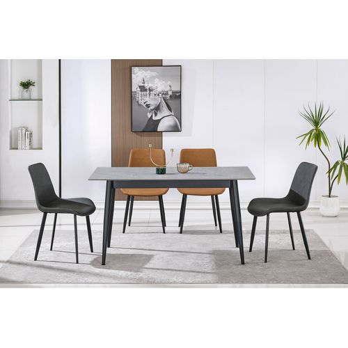 Table à Manger Rectangulaire Coloris Effet Marbre Gris Et Pieds En Métal Noir