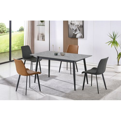 Table à Manger Rectangulaire Coloris Effet Marbre Gris Et Pieds En Métal Noir