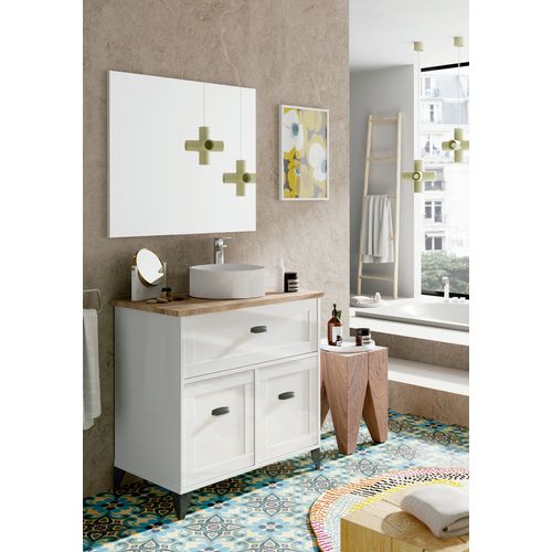 Meuble De Salle De Bain Sous-vasque Coloris Blanc/chêne Cambrien (lavabo Non Inclus)