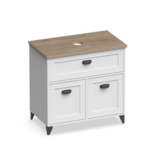 Meuble De Salle De Bain Sous-vasque Coloris Blanc/chêne Cambrien (lavabo Non Inclus)