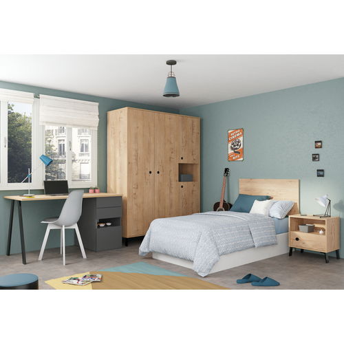 Tête De Lit Murale Chambre à Coucher Coloris Chêne Doré - L. 100 X P. 1,6 X H. 50 Cm