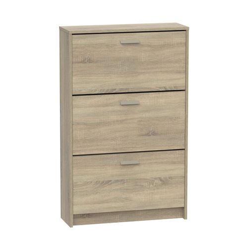 Meuble à Chaussures De 3 Portes, 18 Paires Coloris Chêne Cambrien - L. 74 X P. 25 X H. 119,5 Cm