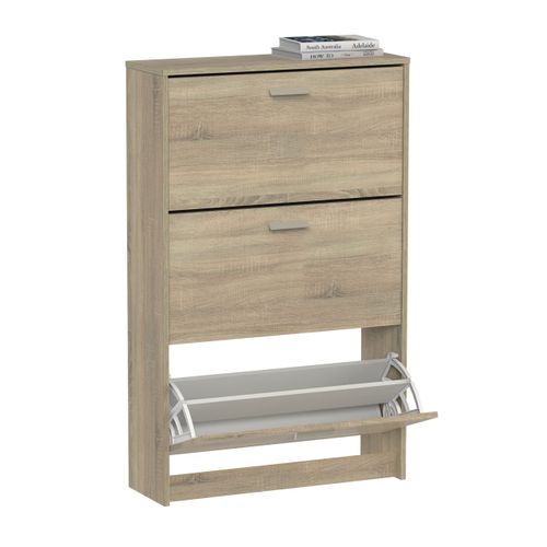 Meuble à Chaussures De 3 Portes, 18 Paires Coloris Chêne Cambrien - L. 74 X P. 25 X H. 119,5 Cm