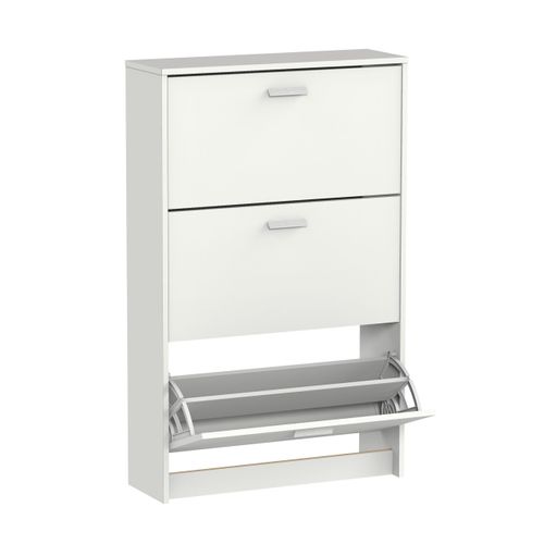 Meuble à Chaussures De 3 Portes, 18 Paires Coloris Blanc - L. 74 X P. 25 X H. 119,5 Cm