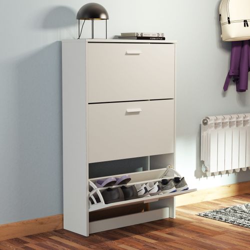 Meuble à Chaussures De 3 Portes, 18 Paires Coloris Blanc - L. 74 X P. 25 X H. 119,5 Cm