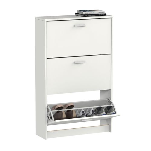 Meuble à Chaussures De 3 Portes, 18 Paires Coloris Blanc - L. 74 X P. 25 X H. 119,5 Cm