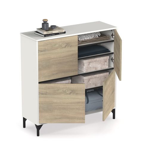 Meuble à Chaussures Meuble D'entrée Avec Pieds, 4 Portes, Coloris Blanc/chêne Cambrien