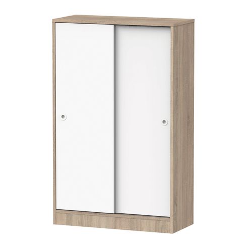 Armoire Auxiliaire Meuble Multi-usages Basse à 2 Portes Coulissantes Coloris Blanc Et Chêne Cambrien