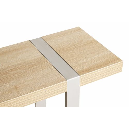 Table Console Meuble D'entrée Coloris Chêne Naturel Et Métal Gris - L. 120 X P. 30 X H. 82 Cm