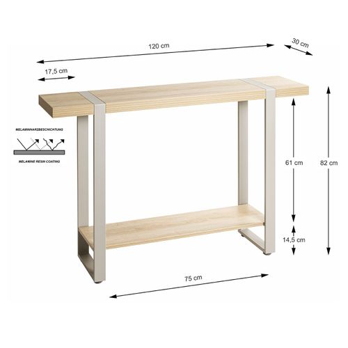 Table Console Meuble D'entrée Coloris Chêne Naturel Et Métal Gris - L. 120 X P. 30 X H. 82 Cm