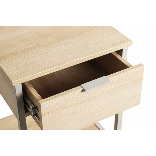 Table De Nuit, Table De Chevet 1 Tiroir Coloris Chêne Naturel Et Métal Gris