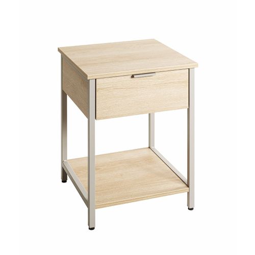 Table De Nuit, Table De Chevet 1 Tiroir Coloris Chêne Naturel Et Métal Gris