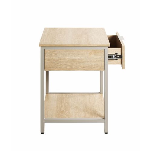Table De Nuit, Table De Chevet 1 Tiroir Coloris Chêne Naturel Et Métal Gris