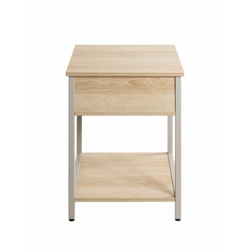 Table De Nuit, Table De Chevet 1 Tiroir Coloris Chêne Naturel Et Métal Gris