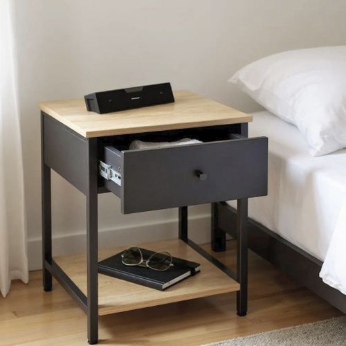 Table De Nuit, Table De Chevet 1 Tiroir Coloris Chêne/anthracite - L. 40 X P. 40 X H. 55 Cm