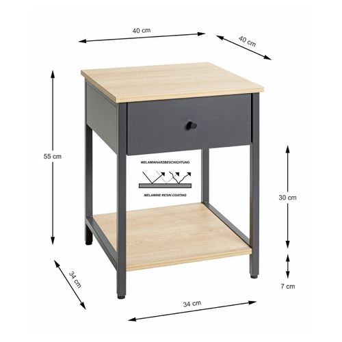 Table De Nuit, Table De Chevet 1 Tiroir Coloris Chêne/anthracite - L. 40 X P. 40 X H. 55 Cm