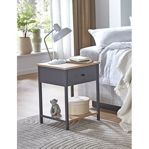 Table De Nuit, Table De Chevet 1 Tiroir Coloris Chêne/anthracite - L. 40 X P. 40 X H. 55 Cm