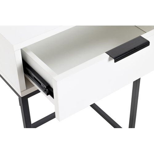 Table De Nuit, Table De Chevet 1 Tiroir Coloris Blanc Métal Noir - L. 40 X P. 28 X H. 60 Cm