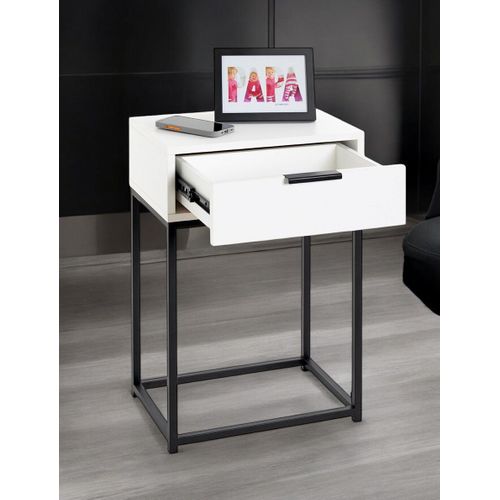 Table De Nuit, Table De Chevet 1 Tiroir Coloris Blanc Métal Noir - L. 40 X P. 28 X H. 60 Cm