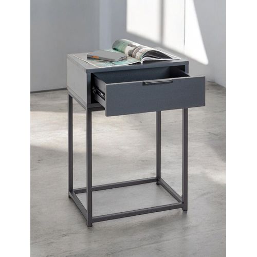 Table De Nuit, Table De Chevet 1 Tiroir Coloris Gris Anthracite Et Métal Noir