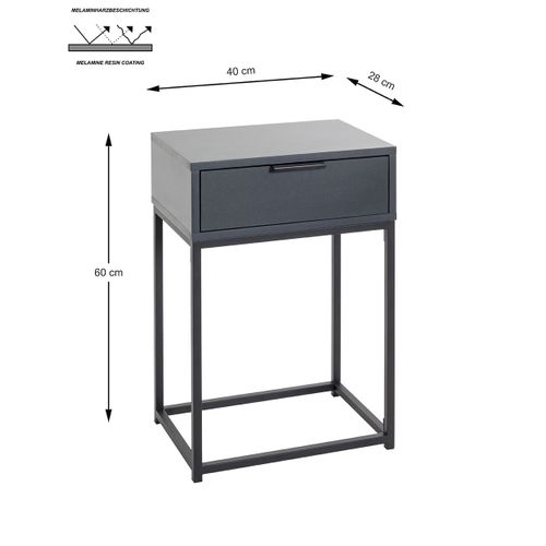 Table De Nuit, Table De Chevet 1 Tiroir Coloris Gris Anthracite Et Métal Noir
