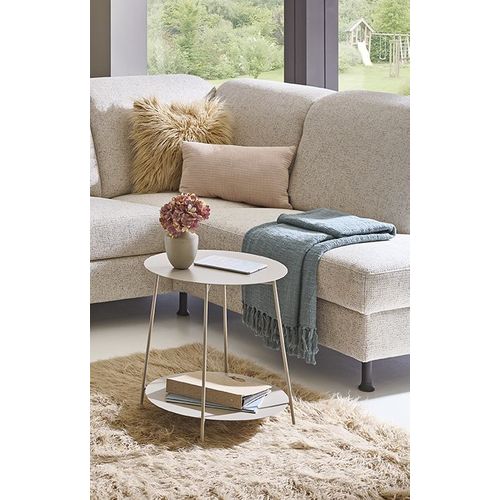 Bout de canapé Ronde Avec 2 Plateaux En Métal Gris - Diamètre 50 X Hauteur 50 Cm