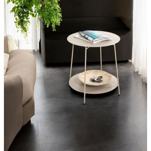 Bout de canapé Ronde Avec 2 Plateaux En Métal Gris - Diamètre 50 X Hauteur 50 Cm