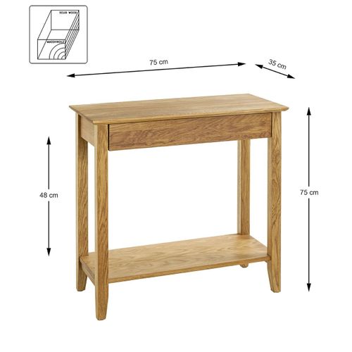 Console Table D'appoint 1 Tiroir En Bois Massif Huilé Coloris Chêne - L. 75 X H. 75 X P. 35 Cm