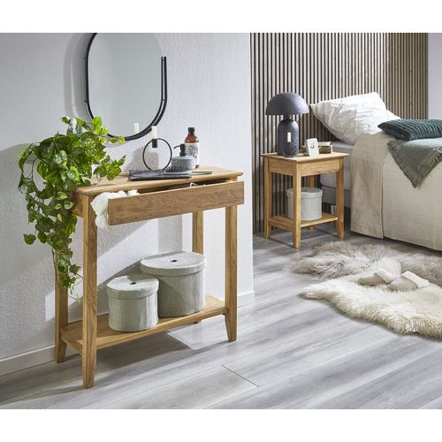 Console Table D'appoint 1 Tiroir En Bois Massif Huilé Coloris Chêne - L. 75 X H. 75 X P. 35 Cm