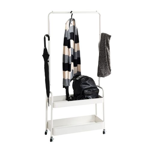 Portant à Vêtements Sur 4 Roulettes, En Tube D'acier Blanc - L. 85 X H. 155 X P. 31 Cm