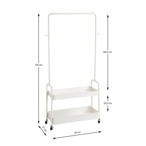 Portant à Vêtements Sur 4 Roulettes, En Tube D'acier Blanc - L. 85 X H. 155 X P. 31 Cm