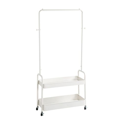 Portant à Vêtements Sur 4 Roulettes, En Tube D'acier Blanc - L. 85 X H. 155 X P. 31 Cm