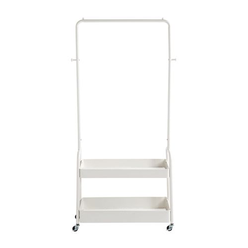 Portant à Vêtements Sur 4 Roulettes, En Tube D'acier Blanc - L. 85 X H. 155 X P. 31 Cm