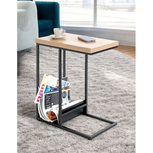Table D'appoint Avec Porte-revue Integré Coloris Chêne / Noir - L. 50 X P. 30 X H. 60 Cm