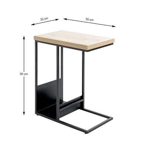 Table D'appoint Avec Porte-revue Integré Coloris Chêne / Noir - L. 50 X P. 30 X H. 60 Cm