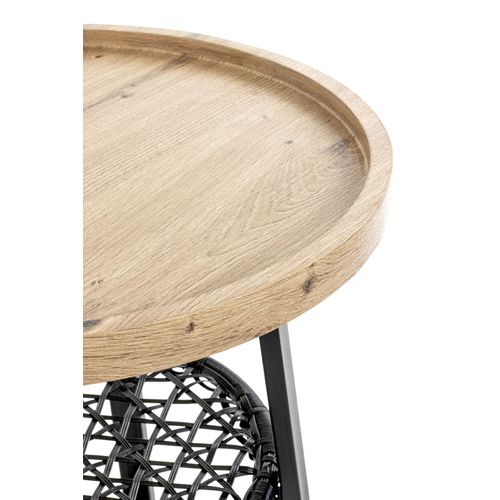 Bout de canapé Ronde Coloris Chêne Et Métal Noir - Diamètre 50 X Hauteur 55 Cm