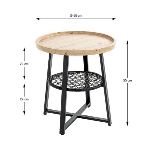 Bout de canapé Ronde Coloris Chêne Et Métal Noir - Diamètre 50 X Hauteur 55 Cm