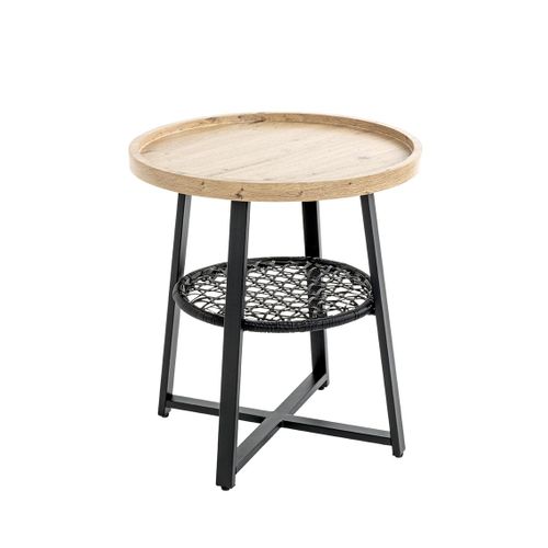 Bout de canapé Ronde Coloris Chêne Et Métal Noir - Diamètre 50 X Hauteur 55 Cm