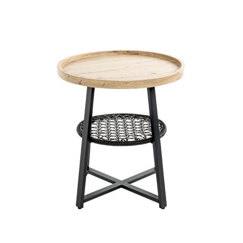 Bout de canapé Ronde Coloris Chêne Et Métal Noir - Diamètre 50 X Hauteur 55 Cm